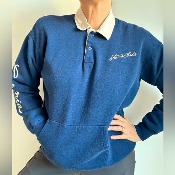 Vintage 70s Sweatshirt/Polo single Stitch Blue California Tourist Graphic Logo M - Picture 12 of 12